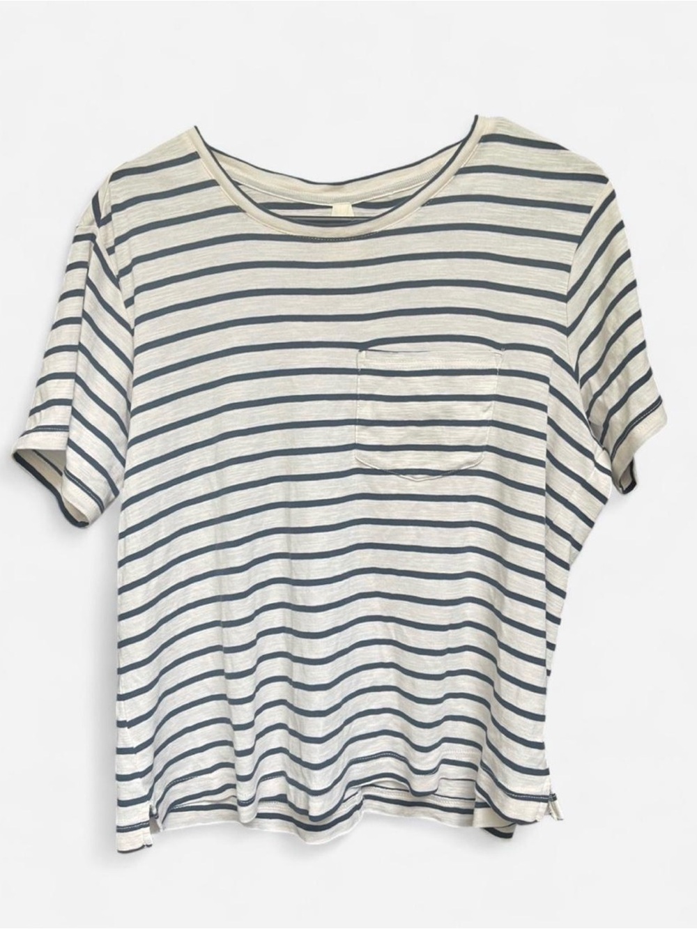 Pact White Black Striped Santa Ana Pocket Organic Cotton Coastal Tee Sz M